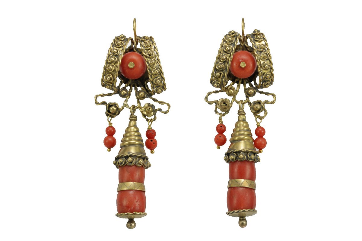 Boucles d'Oreilles Anciennes Or Corail  