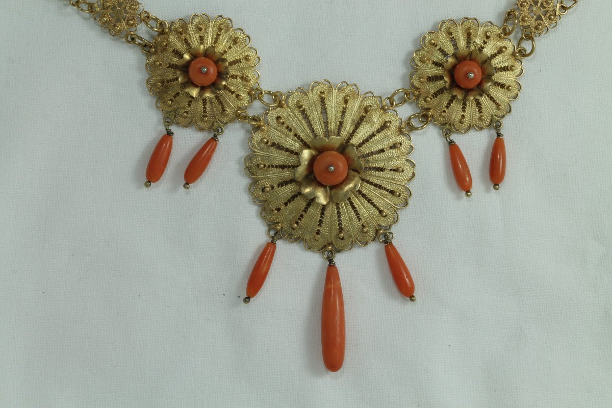 Collier Boucles d'Oreilles Anciennes Or Corail Perles-photo-1