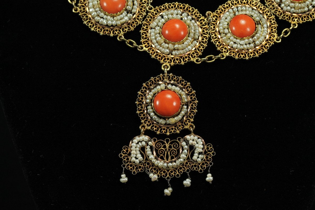 Collier Boucles d'Oreilles Anciennes Or Corail Perles-photo-4