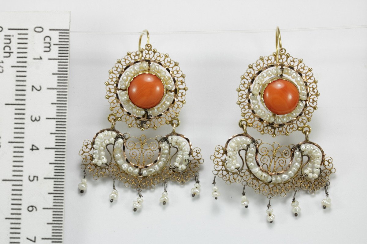 Collier Boucles d'Oreilles Anciennes Or Corail Perles-photo-5