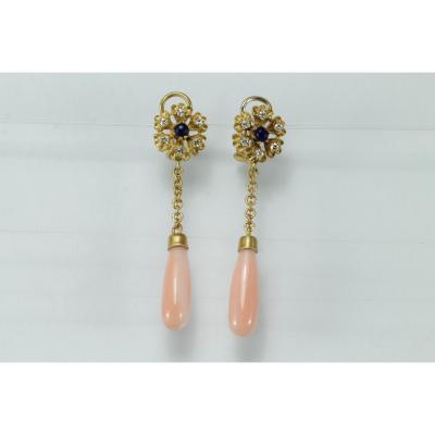 Boucles d'Oreilles Vintage Or Corail Diamants