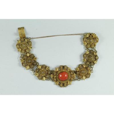 Bracelet Ancienne Or Cannetille Coral