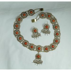 Collier Boucles d'Oreilles Anciennes Or Corail Perles