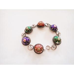 Silver Bracelet With Enamelled Patterns