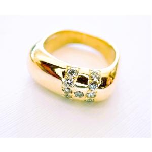 18k Gold Solid Band Ring Set With Diamonds