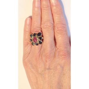 18k Gold Ruby And Sapphire Ring