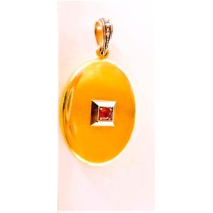 Art Deco Photo Locket Pendant Set With A Ruby And 3 Diamonds 