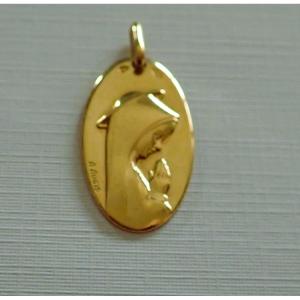 18-carat Gold Virgin Mary Medal Signed Augis