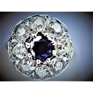 "pompadour" Ring With Sapphire And Diamond Surround