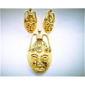 Ethnic Jewelry: Pendant And Earrings In 18-karat Gold
