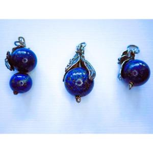 Set Of 3 Silver And Lapis Lazuli Pendants