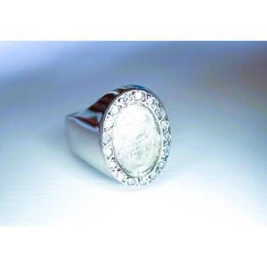 Signet Ring Set With Diamonds In 18-carat White Gold