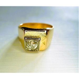 Gold Signet Ring Set With A Diamond, 18-carat Gold