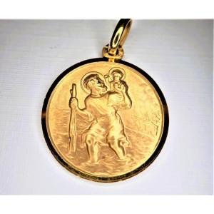 Saint Christopher Medal In Solid 750/1000th Gold