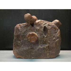 Brutalist Glazed Ceramic Sculpture.