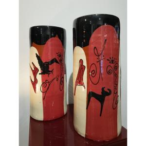 Pair Of Roller-type Vases.