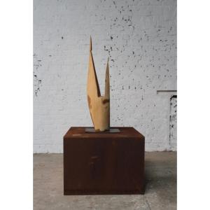 Free-form Chestnut Wood Sculpture By Roland Lavianne (1948-2022)