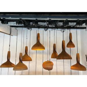Nine (9) Larch Slat Suspensions By Swedish Designer Hans-agne Jakobsson