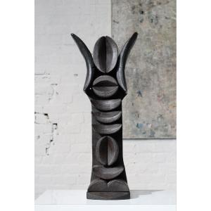 Burnt Wood Totem Sculpture By Belgian Sculptor Jules De Waele