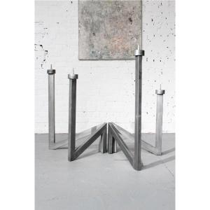 Modernist Architectural Chandelier With 4 Arms, Created By The Belgian Sculptor Roger Bonduel (193