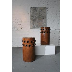 Pair Of Antique African Sugar Mills, Early 20th Century