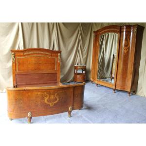 Bedroom In Marquetry And Rich Gilt Bronze Ornamentation 19th Louis XVI Style
