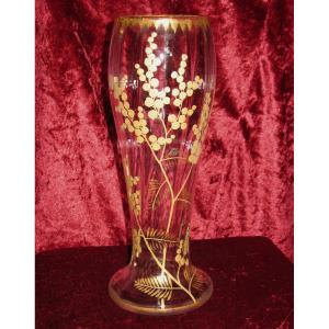 Hand-painted Glass Vase With Fine Gold Decorated With Flowers, 19th Century