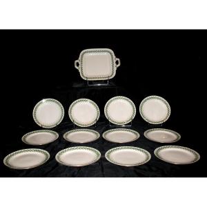 Dessert Service In Sarreguemines Porcelain With Laurel Leaf Decoration, 19th Century