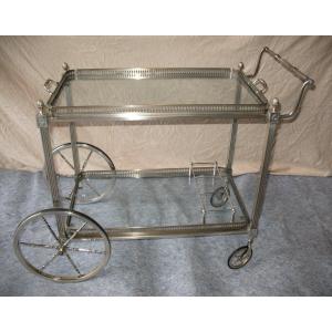 Rolling Table From Maison Bagués In Silver-plated Bronze, Neo-classical Style, 1940s Period