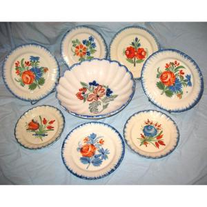 Earthenware Set From The South West Of Auvillar Martres Tolosane Thiviers  19th Century, 8 Pieces With Floral Decoration