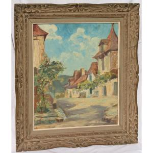 Jacques Rozier Rue De Village En  Périgord Oil On Isorel Panel Dated
