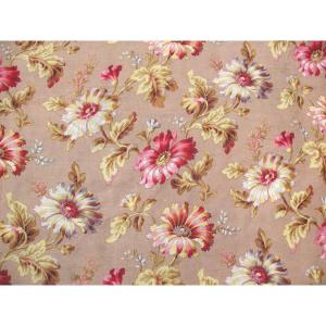 Large Linen Hanging With Floral Decoration Of Peonies D: 3.35 X 5.46 M 19th Napoleon III Period