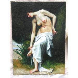 Painting Portrait Of Female Nude Oil On Canvas Signed 19th Century