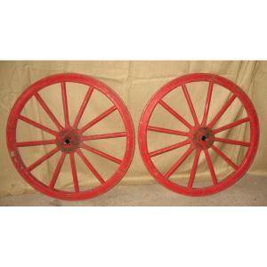 Pair Of Small Carriage Wheels In Wood And Iron, 19th Century Perfect Condition