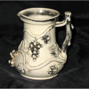 Langeais Earthenware Dinette Pitcher Signed Cb Decorated With Bunches Of Grapes, 19th Century