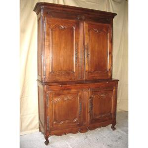 Two-body Charentes Sideboard In Solid Cherry, Late 18th Century, Louis XV Style