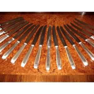 18 Large Silver Metal Knives Félix Frères In Toulouse In Art Deco Style