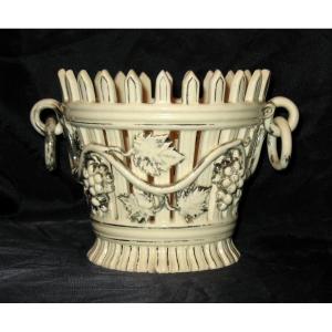 Palisade Basket In Langeais Earthenware With Vine Decoration Signed Cb 19th Century