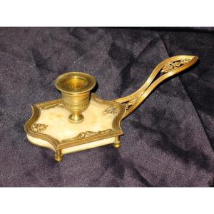 Hand Candle Holder In Bronze And Marble 19th Century Louis XVI Style