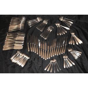 Silver Metal Cutlery Of 127 Pieces From Félix Frères In Toulouse Art Deco Style