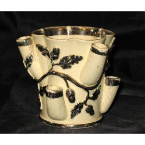 Bouquetiere Or Pipe Holder In Langeais Earthenware From The 19th Century With Oak Decoration