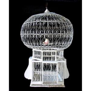 Hot-air Bird Cage In Worked Iron, Romantic Style, Circa 1900