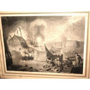 Naval Battle Large English Engraving By John Keyse Sherwin 18th Century Framed
