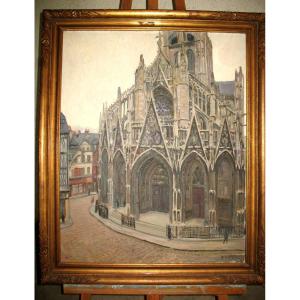 Portal Of The Saint Maclou Church In Rouen Oil On Canvas Signed By Albert Horel 1876-1964
