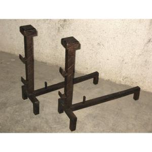 Pair Of Wrought Iron Andiron Landiers Art Deco Period