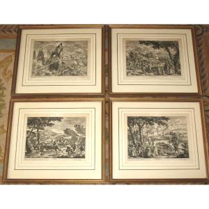 Water Earth Air Fire Engravings By Gabriel Perelle (1604-1677) Framed 19th Century