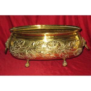 Brass Planter With Floral Decoration, 19th Century Napoleon III