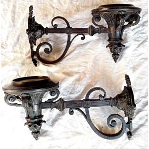 Pair Of Louis XIV Style Chiseled Bronze Lamp Holders, 19th Century
