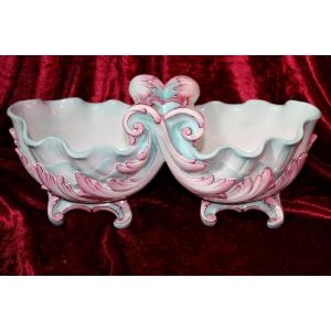 Jardinière Bowl In The Shape Of A Holy Water Font In Fine Bordeaux Earthenware, J. Vieillard Period, 19th Century