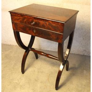 Work Table, Work Table, Small Side Table In Mahogany, Empire Style, 19th Century